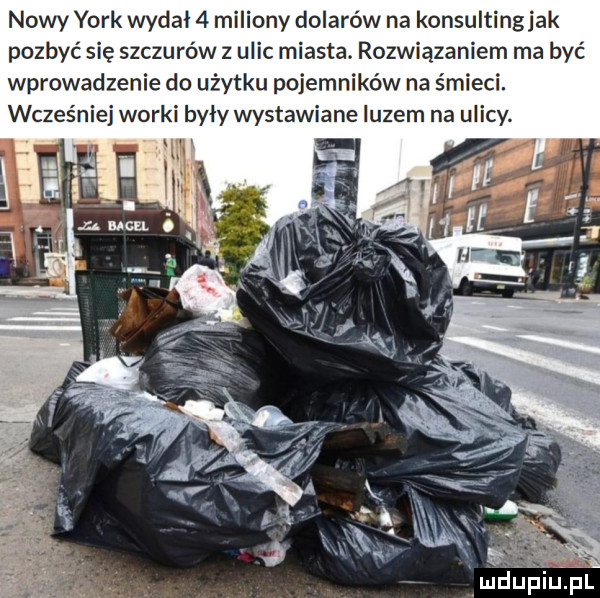 nowy york wydal   miliony dolarów na konsultingiak pozbyć się szczurów z ulic miasta. rozwiązaniem ma być wprowadzenie do użytku pojemników na śmieci. wcześniej worki były wystawiane luzem na ulicy