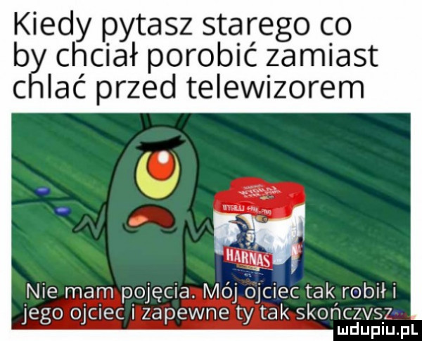 kiedy pytasz starego co balchciał porobić zamiast ac przed telewizorem o eda i nie mam pojecia. mój ojciec tak robił jego ojciec i zapewne ty tak skończvs  ludupiu. pl