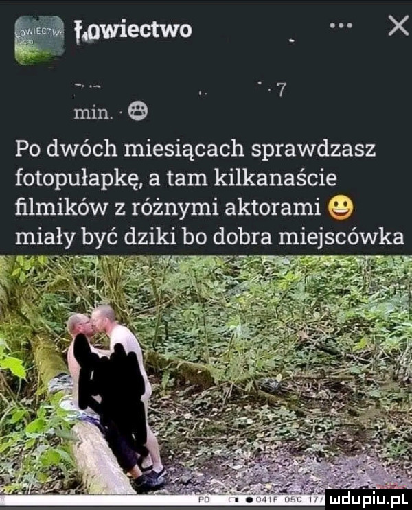 fpwiectwo x mm   po dwóch miesiącach sprawdzasz fotopułapkę. a tam kilkanaście filmików z różnymi aktorami miały być dziki bo dobra miejscówka