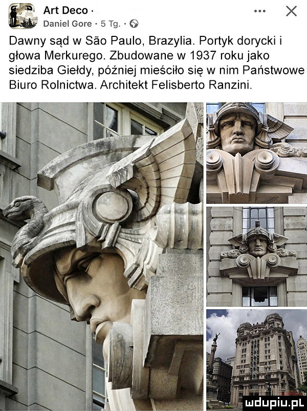 aft d-co danielgore sag e dawny sąd w sio paulo brazylia. portyk dorycki i głowa merkurego. zbudowane w      roku jako siedziba giełdy później mieściło się w nim państwowe biuro rolnictwa. architekt felisberto ranzini. u i j u lh