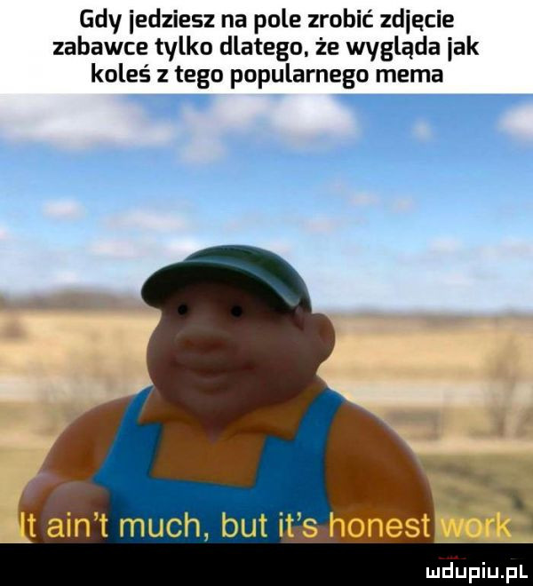 gdy iedziesz na pole zrobić zmiecie zabawce tylko dlatego. że wygląda idk koleś złego popularnego mema t ain t much but it s honest