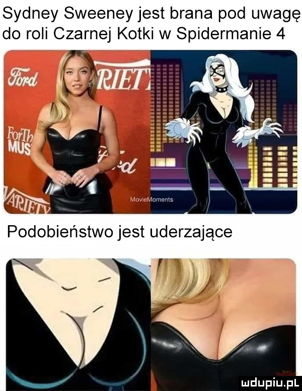 sydney sweeneyjest brana pod uwagę do roli czarnej kotki w spidermanie   podobieństwo jest uderzające