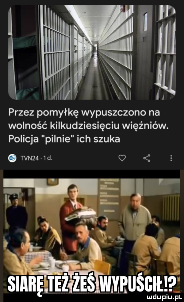 przez pomyłkę wypuszczono na wolność kilkudziesięciu więźniów. policja pilnie ich szuka. tvn     d. q  vie   x slang teżezśwybiiśgiłp ludupiu. pl