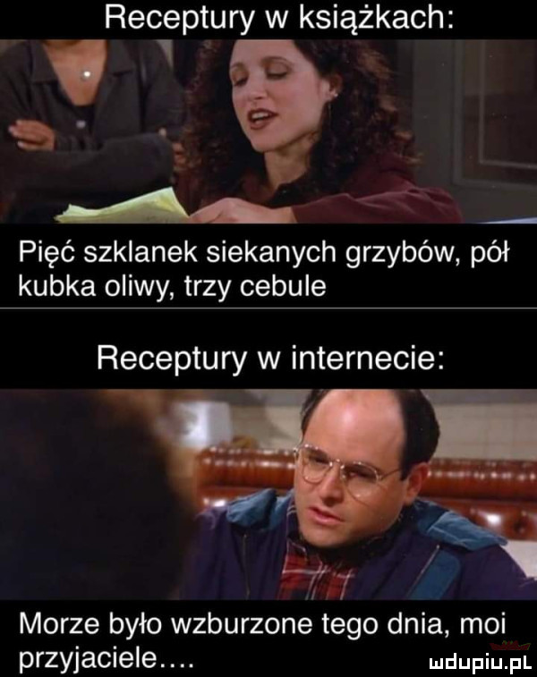 receptury w książkach  . i l pięć szklanek siekanych grzybów pół kubka oliwy trzy cebule receptury w internecie      i morze było wzburzone tego dnia moi przyjaciele