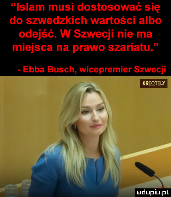 islam musi dostosować się do szwedzkich wartości albo odejść. w szwecji nie ma miejsca na prawo szariatu elba bosch wicepremier szwecji