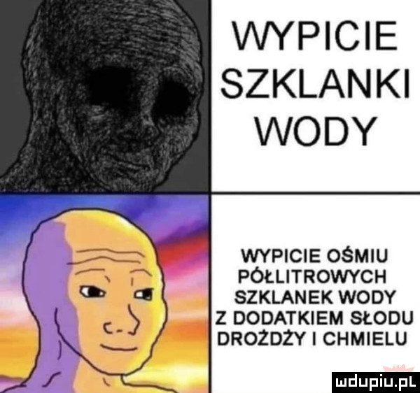 wypicie szklanki wody wypicie osmu półlitrowych szklanek wody z dodatkiem słodu drozdzy i chmielu ludu iu. l