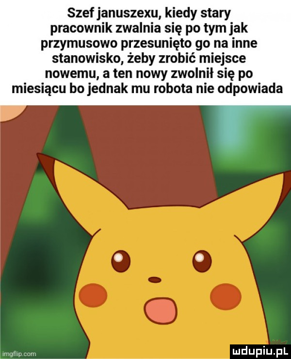 szefjanuszexu kiedy stary pracownik zwalnia się po tym jak przymusowo przesunięto go na inne stanowisko żeby zrobić miejsce nowemu a ten nowy zwolnił się po miesiącu bo jednak mu robota nie odpowiada mawia