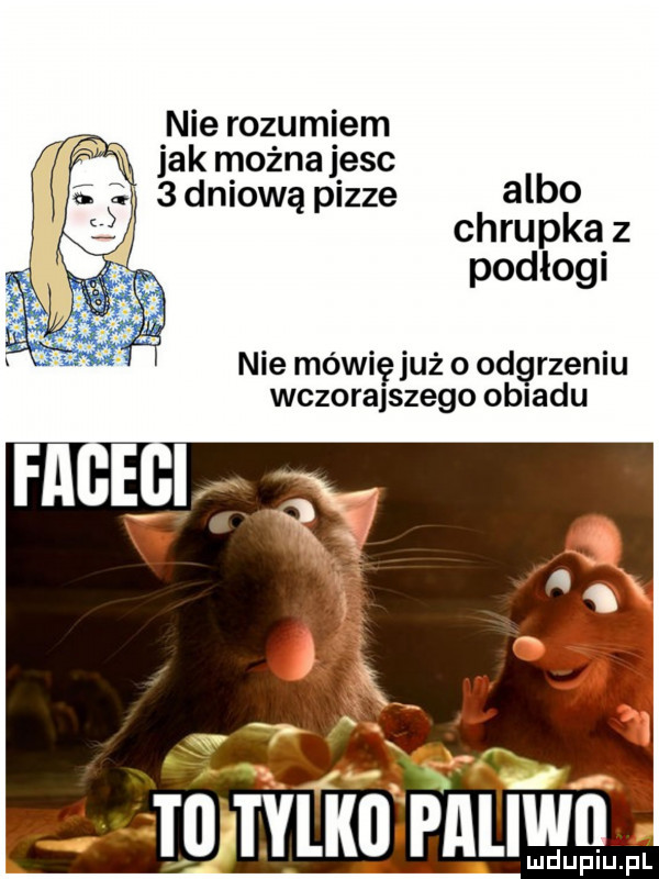 nie rozumiem jak można jesc   dniową pizze albo chrupka z podłogi nie mówię już o odurzeniu wczorajszego obiadu