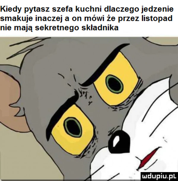 kiedy pytasz szefa kuchni dlaczego jedzenie maluje inaczej a on mówi że przez listopad nie mają sekretnego składnika