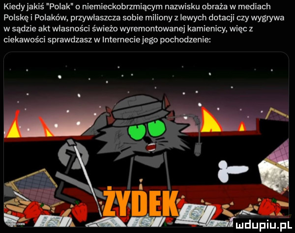 kiedy jakiś polak o niamieckobrzmiącym nazwisku obraża w mediach fołskę i polaków pizywlaszcza sobie miliony z lewych dotacji czy wygrywa w sadzie akt własności świeżo wyremontowanej kamienicy. więc z ciekawości sprawdzasz w internecie jego pochodzenie