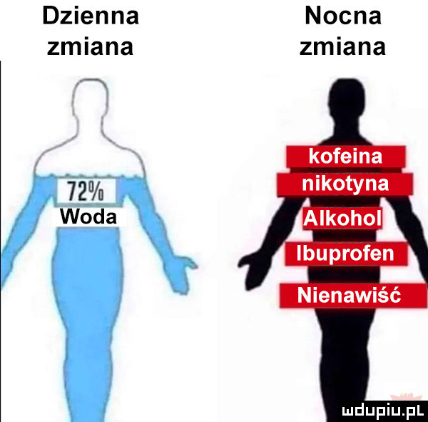 dzienna nocna zmiana zmiana kofeina nikotyna ńlkohom ibuprofen nienawiść