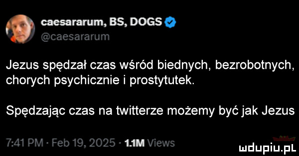 mesaramm bs dogs   jezus spędzał czas wśród biednych bezrobotnych chorych psychicznie i prostytutek. spędzając czas na twitterze możemy być jak jezus