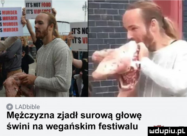 fj lawabłe mężczyzna zjadl surową głowę świni na wegańskim festiwalu