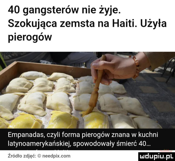 gangsterów nie żyje. szokująca zemsta na haiti. użyła pierogów n. abakankami. empanadas czyli forma pierogów znana w kuchni iatynoamerykańskiej spowodowały śmierć atl. żródło mes r needpix com