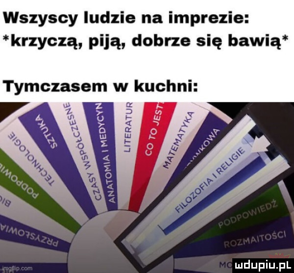 wszyscy ludzie na imprezie krzyczą piją dobrze się bawią tymczasem w kuchni. w
