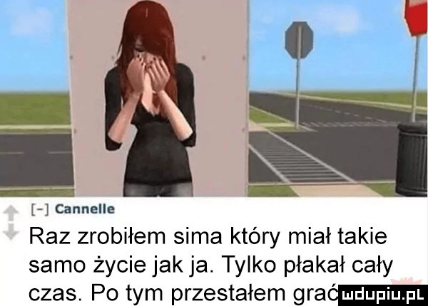 a mś canneﬂe raz zrobiłem sima który miał takie samo życie jak ja. tylko płakał cały czas. po tym przestałem gra