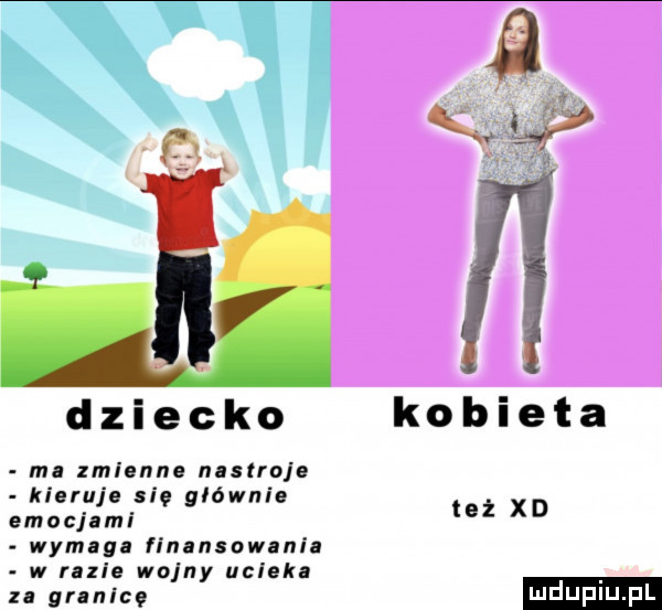 dziecko kobieta ma zmienne nastraja kieruje się głównie emocjami wymaga finansowania w radle wojny ucieka za granic