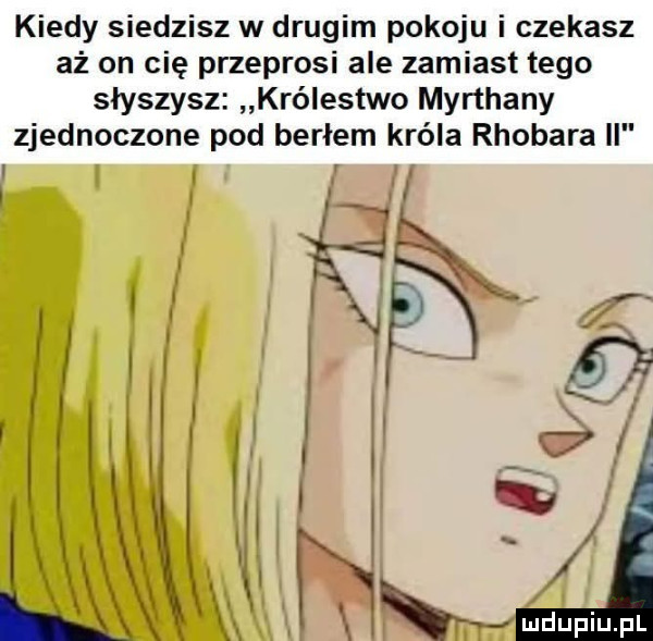 kiedy siedzisz w drugim pokoju i czekasz aż on cię przeprosi ale zamiast tego slyszysz królestwo myrthany zjednoczone pod berłem króla rhobara ii