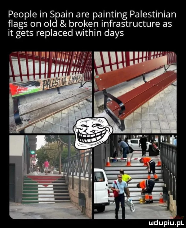 people in s ain are painting palestinian ﬂags on ol broken infrastructure as it gees replaced within dans i l wm mai lill i malli i. źmfg i