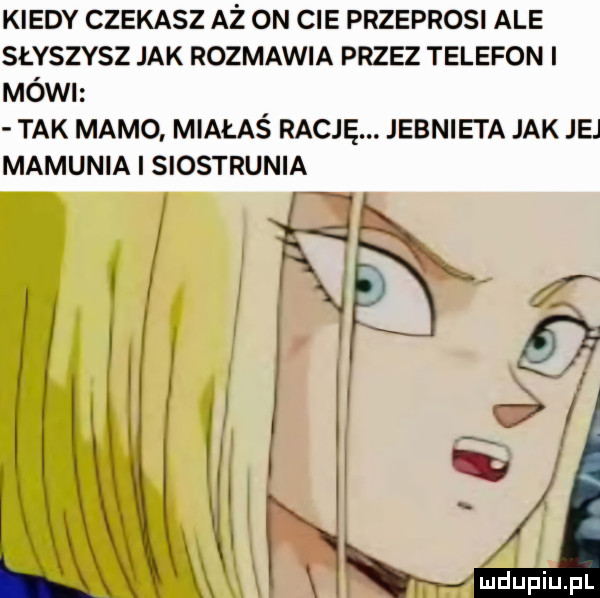kiedy czekasz aż on cie przeprosi ale savszvsz jak rozmawia przez telefon mówi tak mamo miałaś rację. jebnieta jak jej mamunia i siostrunia