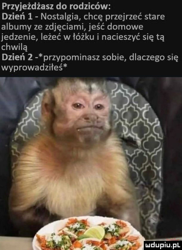 przyjeżdżasz do rodziców dzień   nostalgia chcę przejrzeć stare albumy ze zdjęciami jeść domowe jedzenie leżeć w łóżku i nacieszyć się tą chwilą dzień   przypominasz sobie dlaczego się wyprowadziłeś