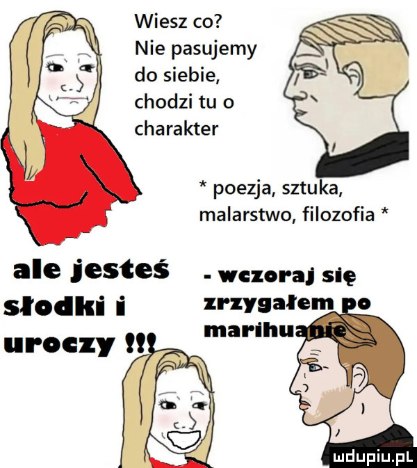 wiesz co nie pasujemy do siebie chodzi tu o charakter poezja sztuka malarstwo filozofia ale jesteś. w się słodki i tunelem