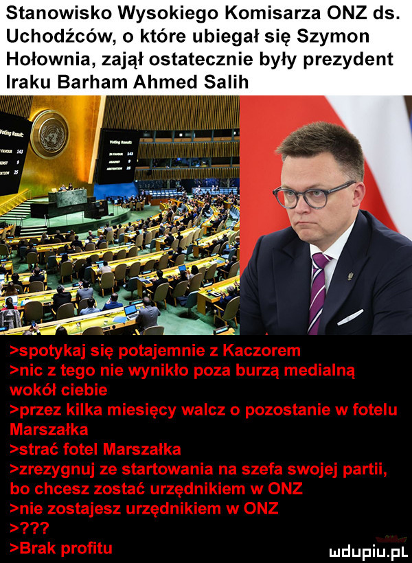 stanowisko wysokiego komisarza onz ds. uchodźców o które ubiegał się szymon hołownia zajął ostatecznie były prezydent iraku bacham ahmed salih