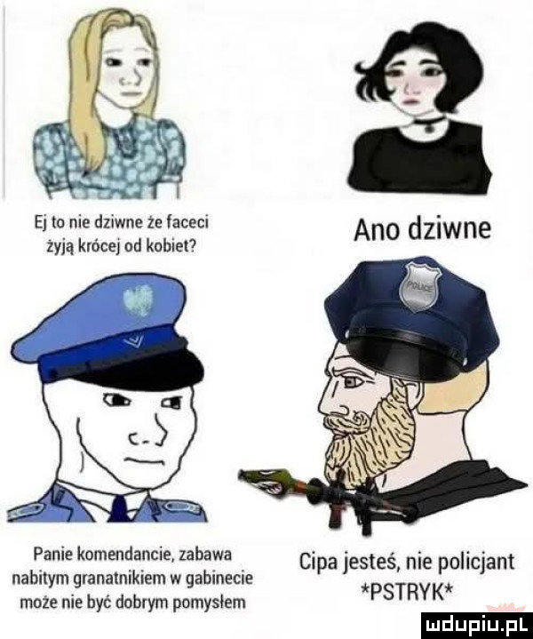 ej to nie dziwne że faceci ano dziwne zyja ludne od kobiet  panie komendancie zabawa nabitym glanalnikiem w gabinecie może nie być dobrym pomysłem cipa jesteś nie policjant pstrok