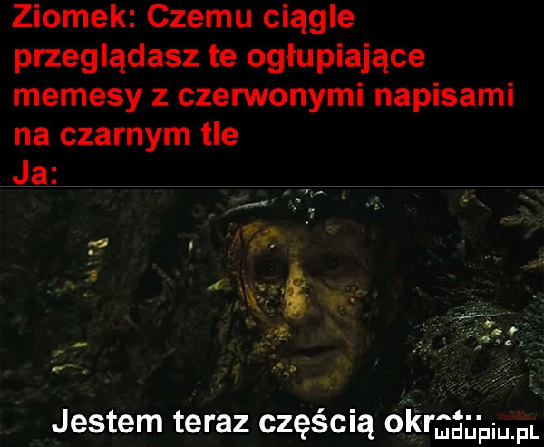 ziomek czemu ciągle przeglądasz te ogłupiające memesy z czerwonymi napisami na czarnym tle ja jestem teraz częścią ok a. l