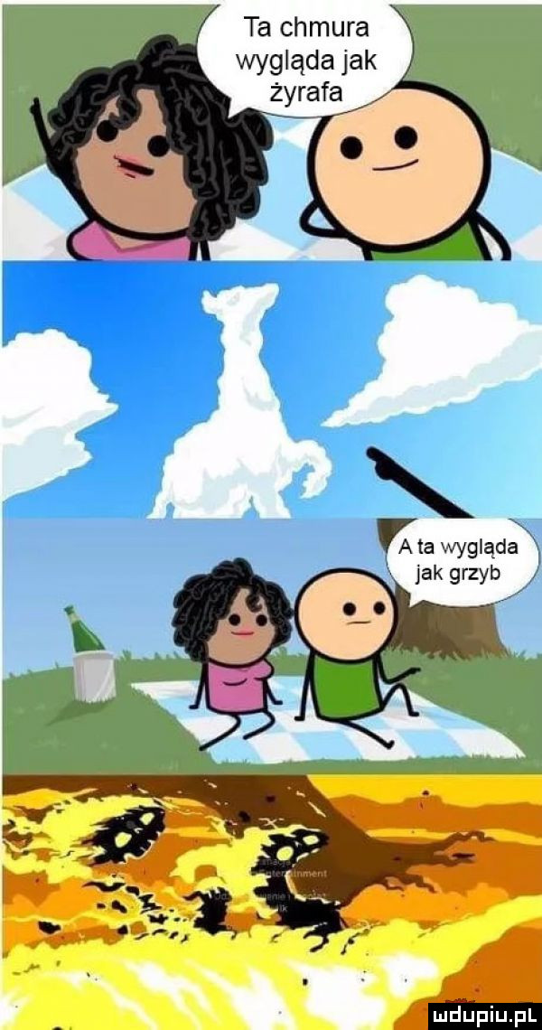 ta chmura wygląda jak żyrafa x kra wygląda l jak grzyb iy