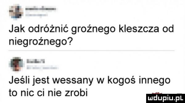 jak odróżnić groźnego kleszcza od niegroźnego tan. jeśli jest wessany w kogoś innego to nic cn nie zrobi