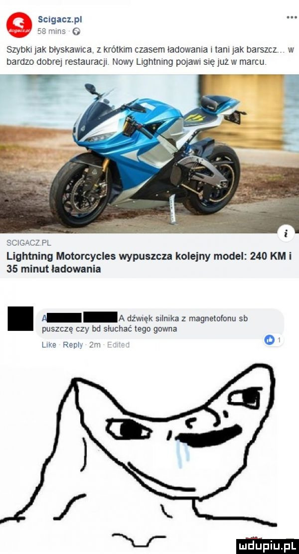 sclgacz pl ss mms o szybka jak blyskawma. zkrólklm czasem ladowania lanl lak barszcz w bardzo dobre restauraql nowy ngmnlng pojaw się juz w marcu ebc cz pl lightning motorcycles wypuszcza kolejny model     km i    minut ladowania a dźwięk sumka z magnetufunu sb puszczę czy bd słuchać tego gowna me rep ev