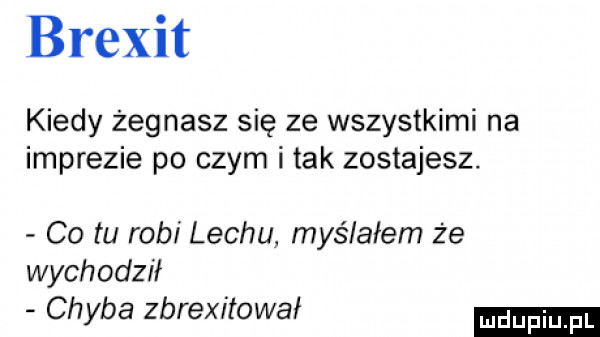 brexit kiedy żegnasz się ze wszystkimi na imprezie po czym i tak zostajesz. co tu robi lechu myślałem że wychodził chyba zbrexitował