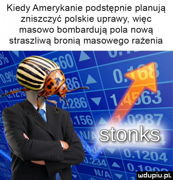 kiedy amerykanie podstępnie planują zniszczyć polskie uprawy więc masowo bombardują pola nową straszliwą bronią masowego rażenia