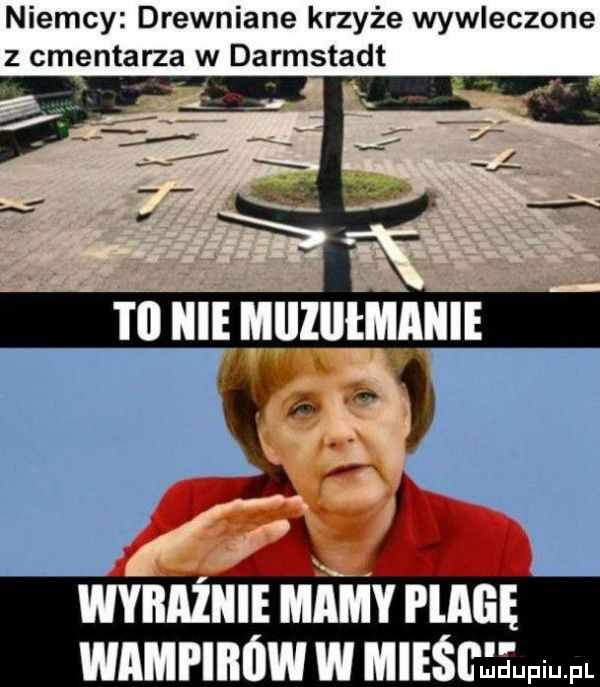 niemcy drewniane krzyże wywleczone z cmentarza w darmstadt. wygi icie mamy plagę wampibow w mliślmupiu. pl