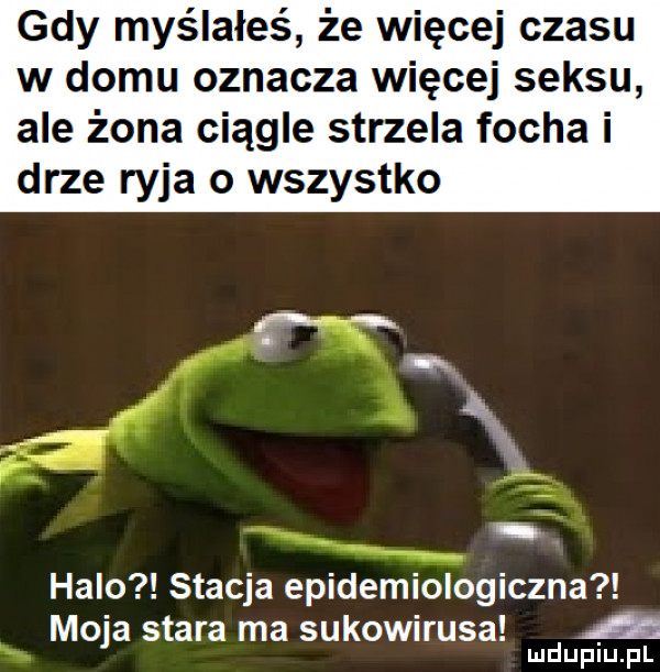 gdy myślałeś że więcej czasu w domu oznacza więcej seksu ale żona ciągle strzela focha i drze ryja o wszystko halo stacja epidemiologiczna moja stara ma sukowirusa. mduplu pl