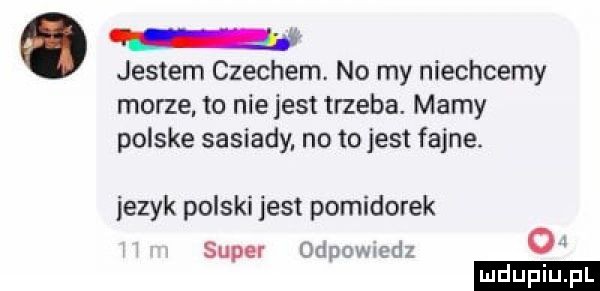 jestem czechem. no my niechcemy morze to niejest trzeba. mamy polske sasiady no tojest fajne. jezyk polski jest pomidorek super grimm ed ow ludu iu. l