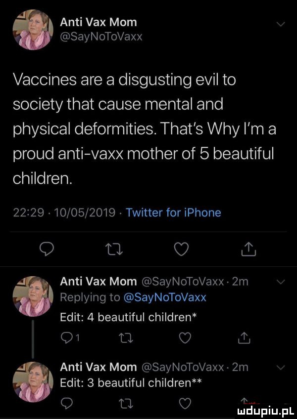 anki vox mam saynotovaxx vaccines are a disgusting emil to sowiety trat cause mental and physical deformities. trat s wdy i m a proud anki vaxx mather of   beautiful children.                  twitter for iphone q u anki vox mam saynotovaxx  m a replying to saynotovaxx elit   beautiful children q    anki vox mam saynotovaxx  m elit   beautiful children q a ł