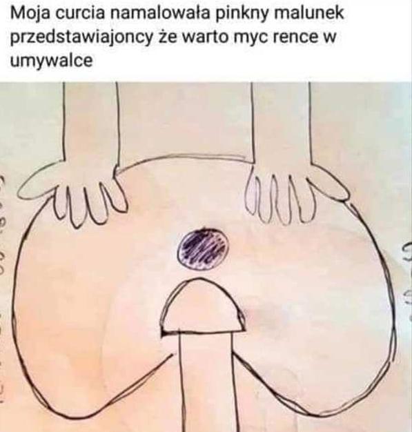 n moja córcia namalowała piękny malunek przedstawiajoncy że warto myc rance w umywalce ux