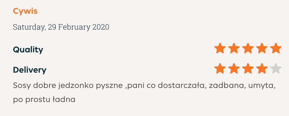 cybis saturday    february      quality delivery sosy dobre jedzonko pyszne pani co dostarczała zadbano umyta po prestu ładna