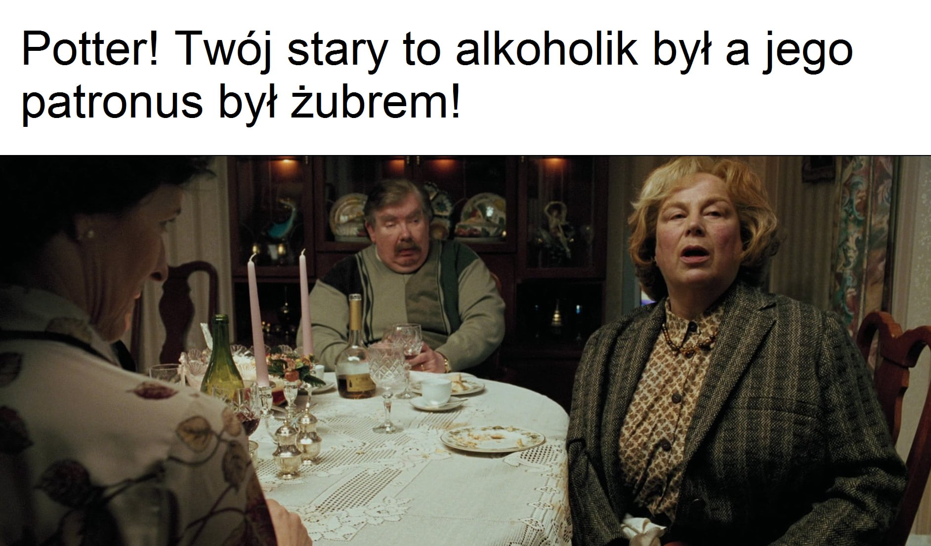 potter twój stary to alkoholik był a jego patronus był żubrem